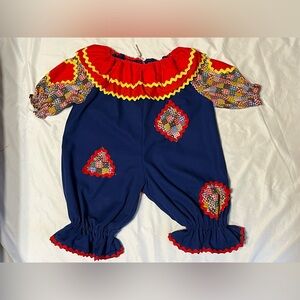 VINTAG CHILDS CLOWN COSTUME HANDMADE Ruffles patches Red Blue Yellow Unique